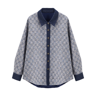 百家好牛仔拼接小香风衬衫外套女春冬季设计感2026新款高级感上衣