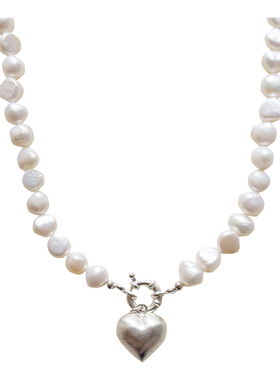 淡水珍珠925银爱心项链