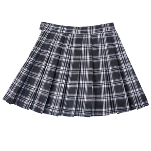 格子百褶裙女春秋高腰短裙新款小个子短款显瘦a字裙磨毛半身裙裤