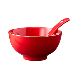 陶瓷红碗喜庆碗家用餐具结婚碗筷套装乔迁新年高脚纯红碗红盘礼盒