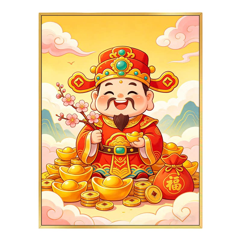新款财神爷画像书房玄关挂画客厅钻石画走廊长廊