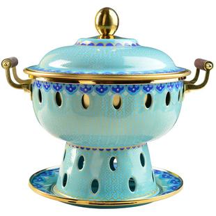 新款景泰蓝单人火锅加厚铜酒精铜锅小火锅一人一锅会所酒店家用