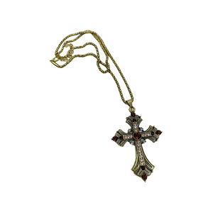 atmshop复古宫廷做旧金色夸张十字架辣妹朋克叠戴长款项链毛衣链