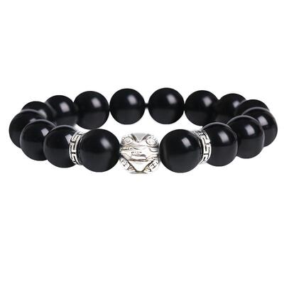 黑曜石貔貅手链藏银皮丘佛珠手串