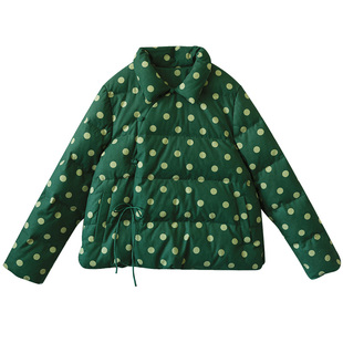 现货【绿野仙踪】中式偏门襟短款羽绒服女冬季翻领波点保暖白鸭绒