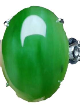 菠菜绿戒指碧玉鹅蛋形和田玉可调