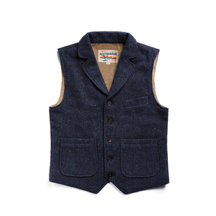 红风美式复古毛呢马甲重磅粗花呢羊毛tweed人字纹阿美咔叽背心 男