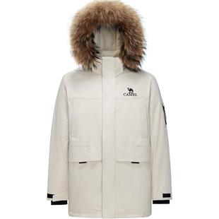 骆驼男装工装派克羽绒服男冬季2025毛领情侣加厚防水防寒外套