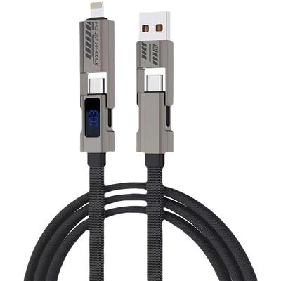 100W四合一闪电快充手机数据线安诗登适用华为苹果闪充安卓Type-C多功能智能数显车载二拖二通用手机充电线