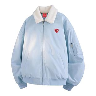 查尔斯桃心棉服夹克男女冬季2025新款羊羔绒夹棉飞行员棉衣外套