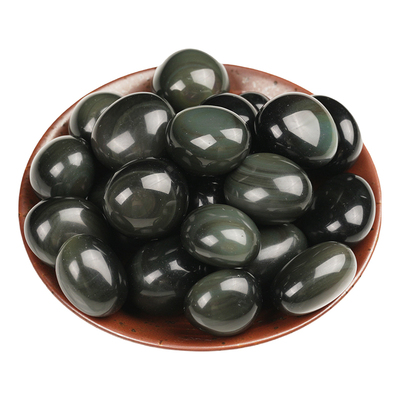 晶拉霸天然彩虹眼黑曜石滚石摆件