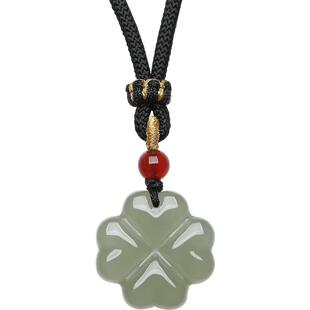 周六福和田玉吊坠女款四叶草青玉玉石玉坠挂件官方正品情人节