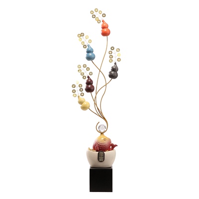 五福临门聚宝盆鱼玄关摆件