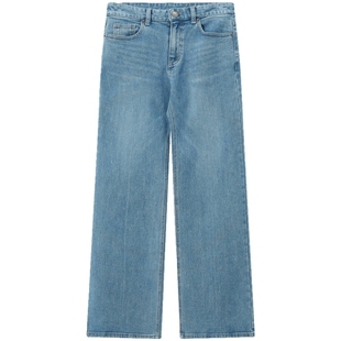 BEANPOLE滨波  春夏女士韩系复古穿搭简约通勤蓝色阔腿喇叭牛仔裤