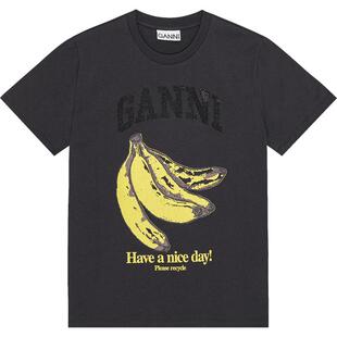 GANNI女装 香蕉印花棉质休闲圆领宽松正肩短袖T恤 T4238252