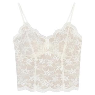 法式米白V领蕾丝吊带背心女秋冬磨毛一体带胸垫保暖内衣打底上衣