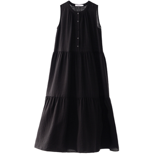 连衣裙无袖长裙系扣裙子2026初夏穿搭五一出游夏日连身裙海边黑色