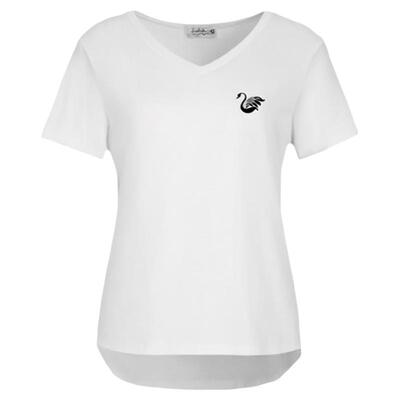 新款V领心领T恤2025精梳棉女宽松短袖简约休闲百搭印花t恤女上衣