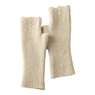 秋冬保暖纯羊绒半指手套女中长款针织假袖套露指半截漏指百搭时尚