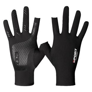 保暖加绒二指防滑手套秋冬季加厚户外卖钓鱼路亚触屏男女黑色弹力