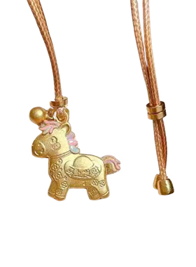 足银999描金珐琅小马吊坠项链女