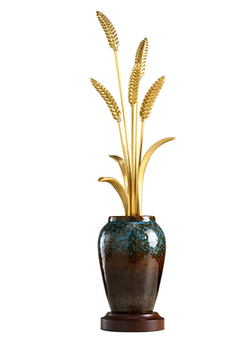 黄铜麦穗岁岁平安大麦摆件客厅轻奢高档玄关壁龛装饰乔迁开业礼物