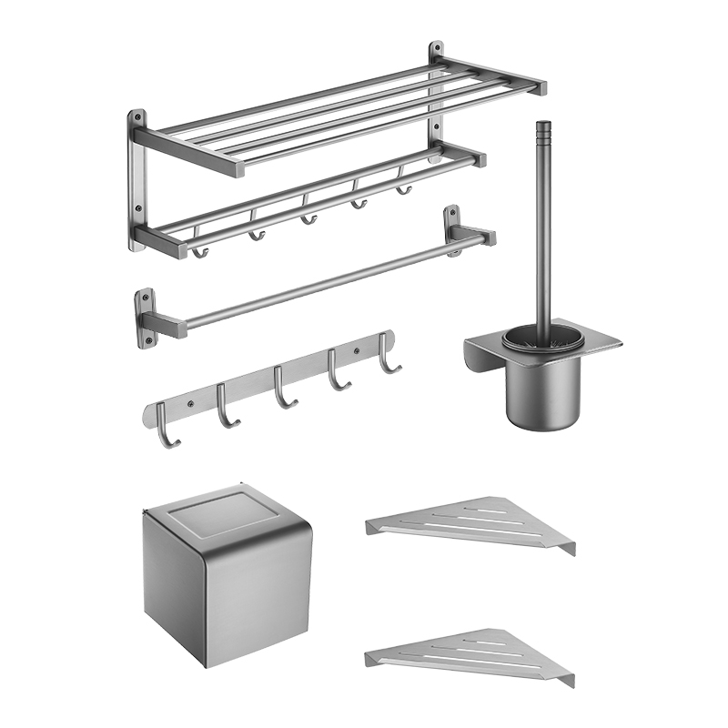 安华雅黑太空灰太空铝毛巾架浴巾架马桶刷厕纸架五金挂件七件套装