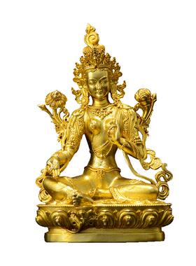 藏老喵铜鎏金7cm绿度母铜像摆件