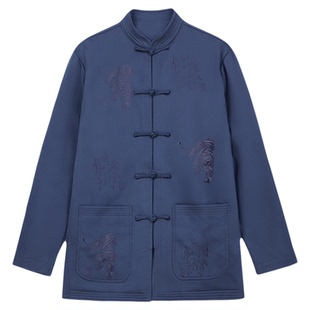 北京百福龙冬季男唐装棉袄 天丝中式加厚绣虎棉衣爸爸装保暖性好