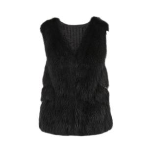 LIME莱茵皮草马甲深灰色2024秋冬新款狐狸毛皮V领隐形扣无袖外套