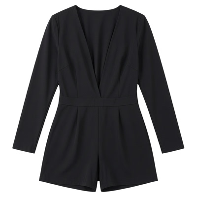 Deep V-waisted jumpsuit shorts for women深v领收腰连体短裤女