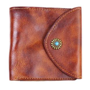 男士全牛皮小钱包男短款折叠软皮复古手工真皮钱夹女小款超薄小巧