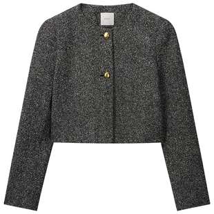 【季末折扣】欧时力小香风花式纱粗花呢短外套半身裙套装2025秋冬