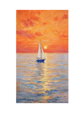 手绘油画一帆风顺客厅装饰画