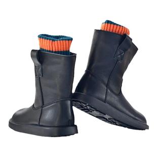 贝然儿童靴黑色真皮皮靴中高筒单靴棉靴烟筒靴女童男童秋冬马丁靴