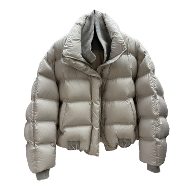 针织立领假两件加厚短款羽绒服女