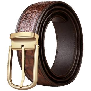卡帝乐鳄鱼皮带男真皮鳄鱼皮不锈钢针扣纯潮男裤腰带高档礼物父亲