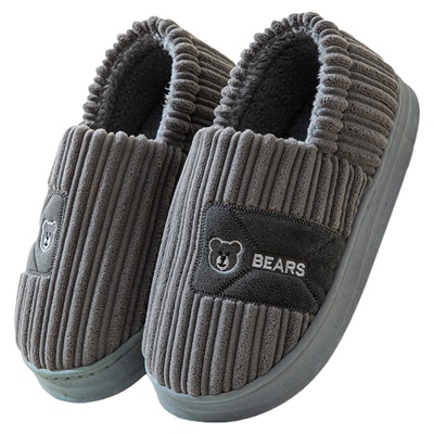 棉拖鞋男士冬季包跟室内家居保暖防滑厚底带后跟老人加绒棉鞋男款