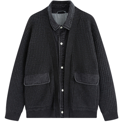 商场同款流石男装牛仔针织羽绒服