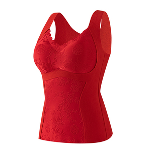 露水珠德绒保暖背心内衣女加厚蓄热冬红色本命年马带胸垫大码2026