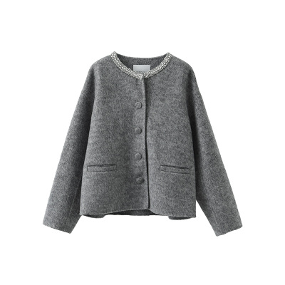 popchrio手工钻饰羊毛双面毛呢