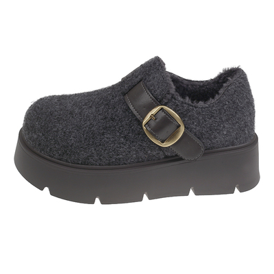 高级感灰色超火毛呢子勃肯鞋