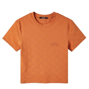 U/TI桔黄色修身满版植绒T恤女 正肩小版休闲上衣尤缇2024夏季新款