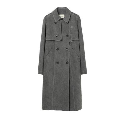 范可手工绣花斜纹棉气质风衣长款