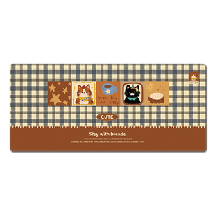 复古拼格小猫鼠标垫子超大号秋冬办公工位电脑键盘垫家用学习桌垫