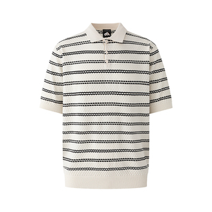 MRCYC老钱风条纹短袖针织衫男夏季薄款透气翻领半袖韩系通勤穿搭