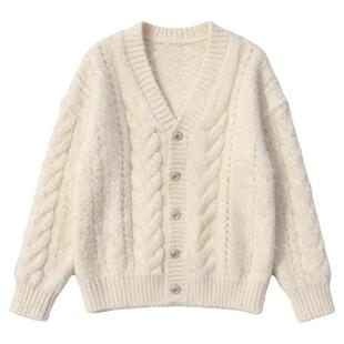 温柔风甜美淡粉色开衫毛衣外套女宽松减龄麻花针织开衫上衣外套穿