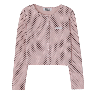 现货CRANK 25冬拉绒波点开衫少女可爱学院风修身上衣女 韩国代购