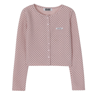 现货CRANK 25冬拉绒波点开衫少女可爱学院风修身上衣女 韩国代购