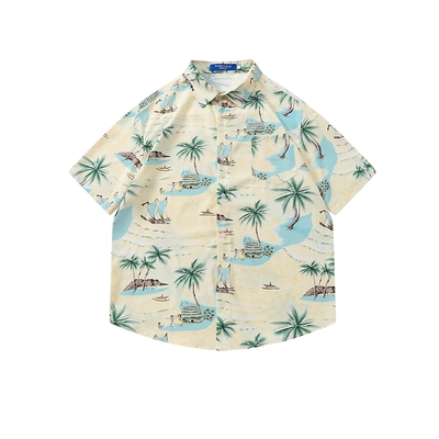 椰子树海边沙滩印花夏威夷衬衫